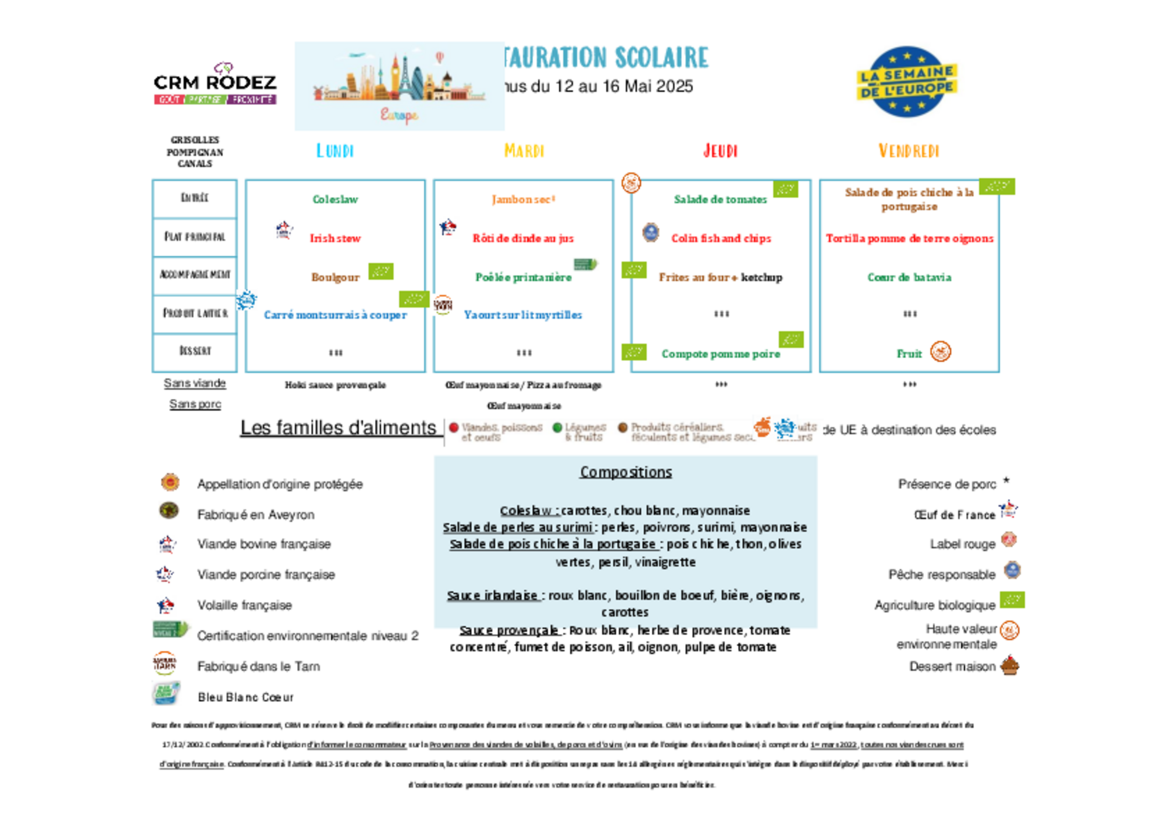 Menu du 12 au 16 mai 2025