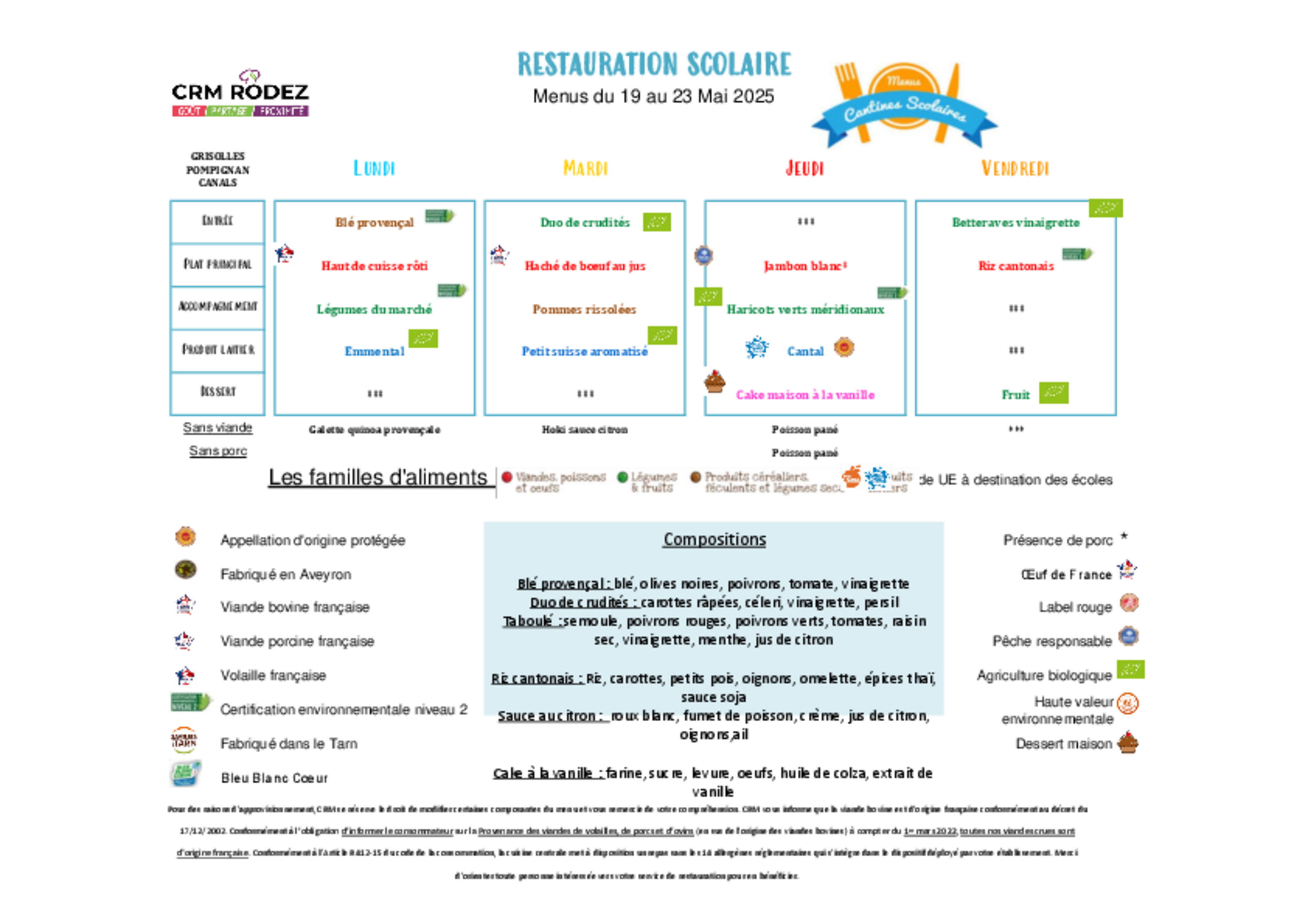 Menu du 19 au 23 mai 2025