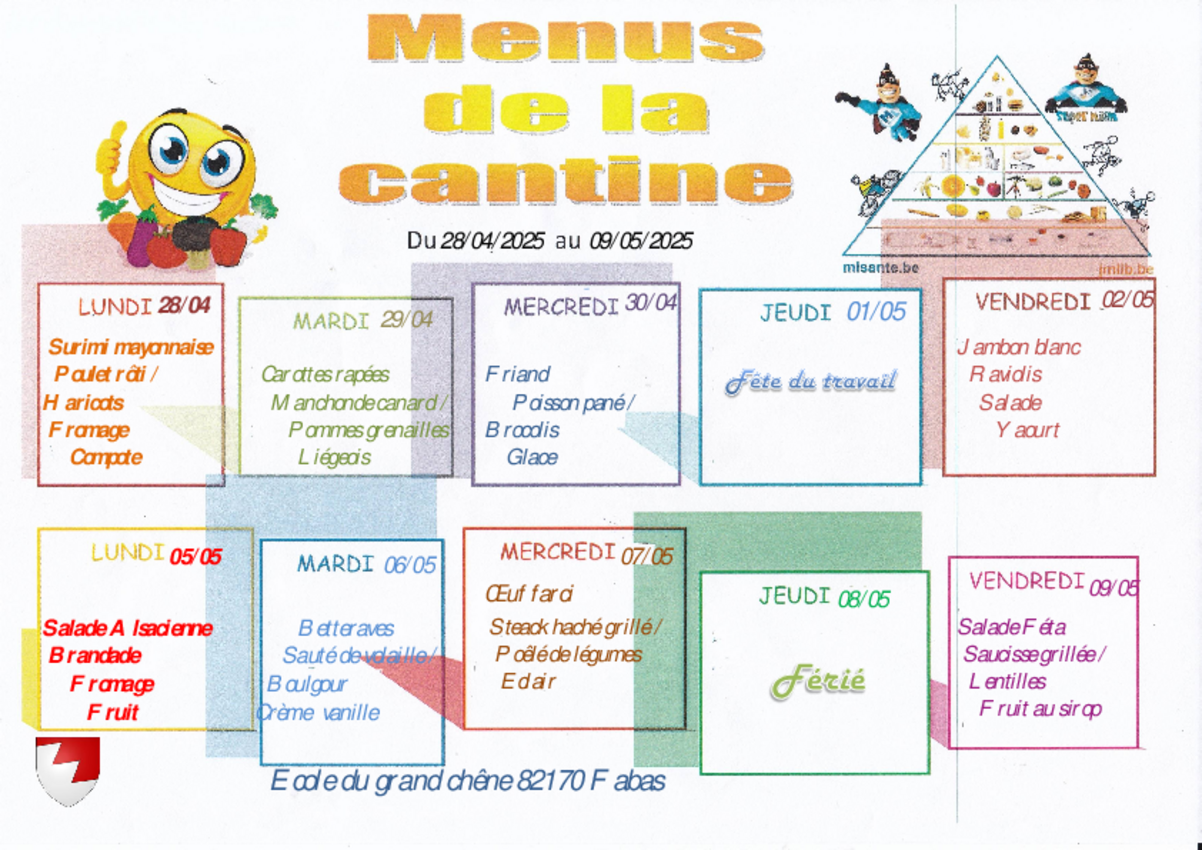 Menu de 28 avril au 09 mai 2025