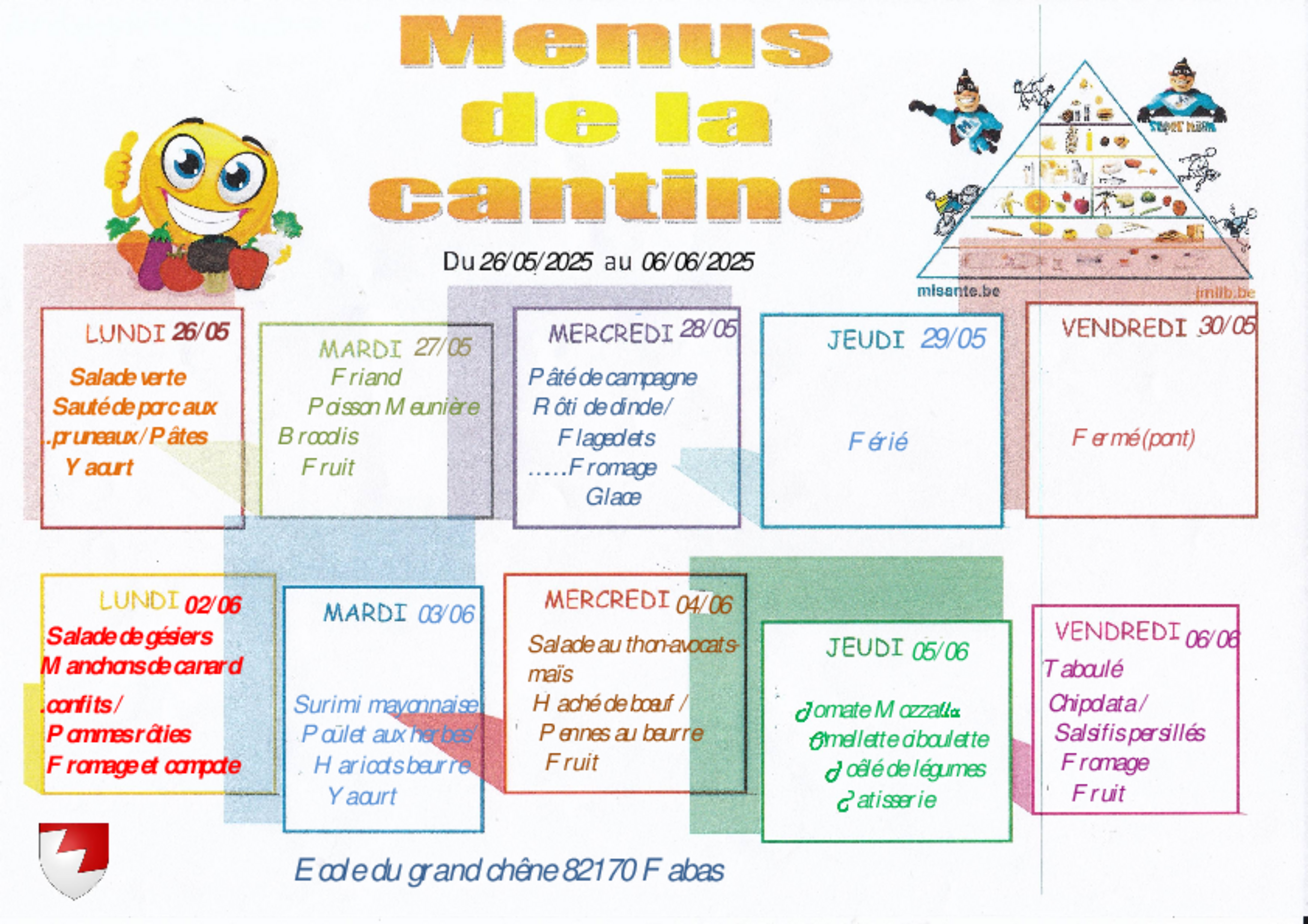 Menu du 26 mai au 06 juin 2025