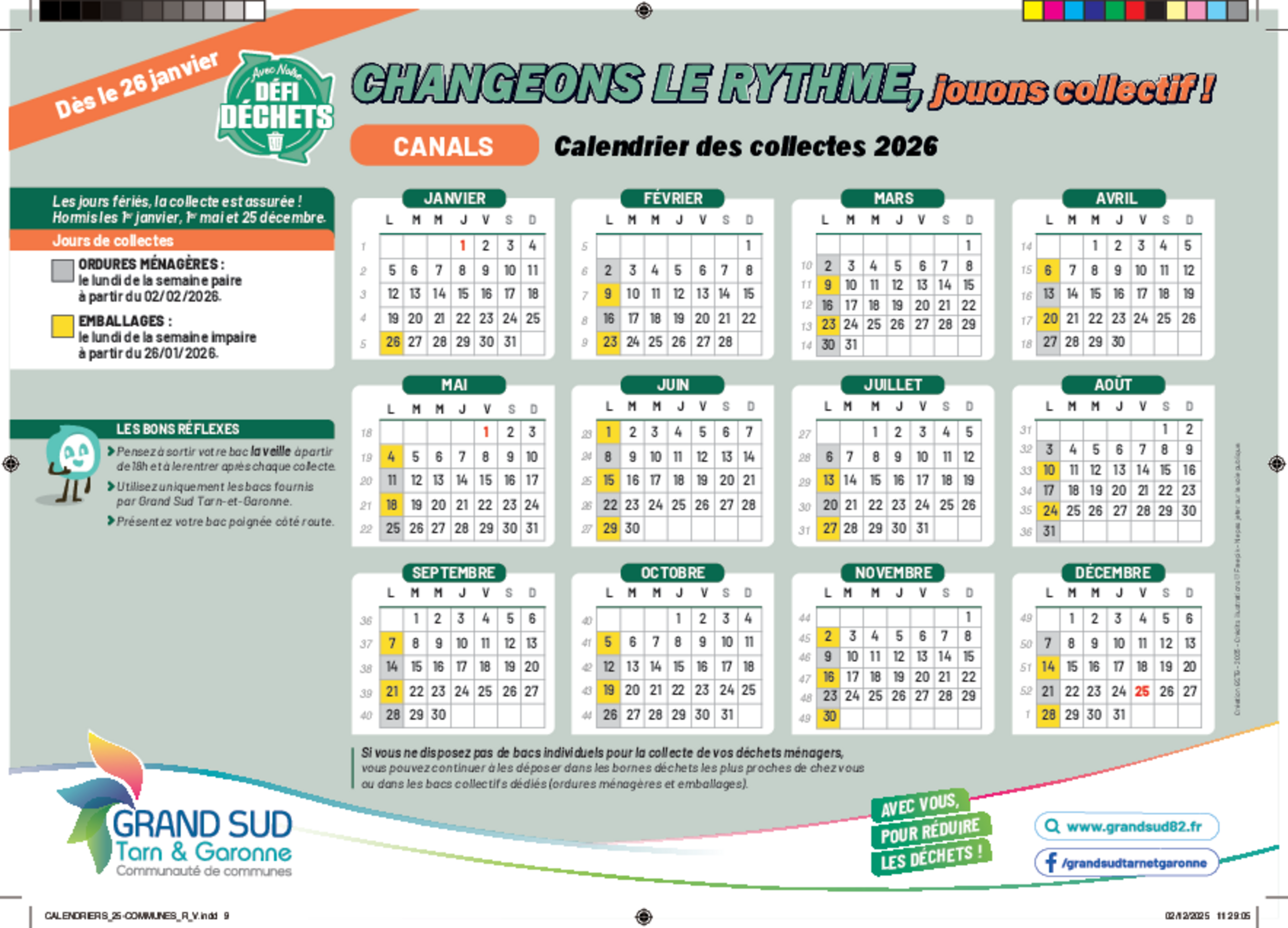 Calendrier collecte des déchets 2026