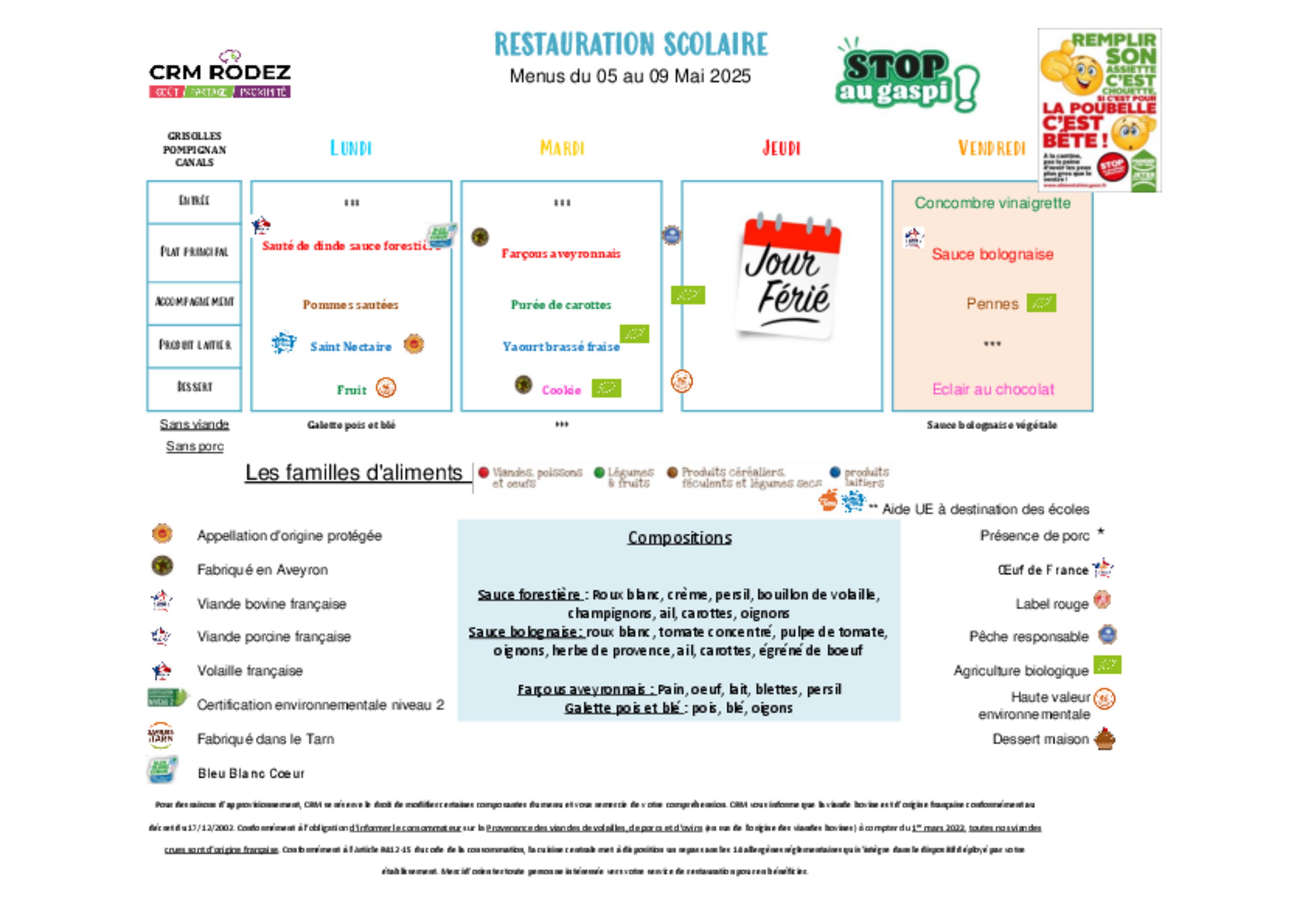 Menu du 05 au 09 mai 2025